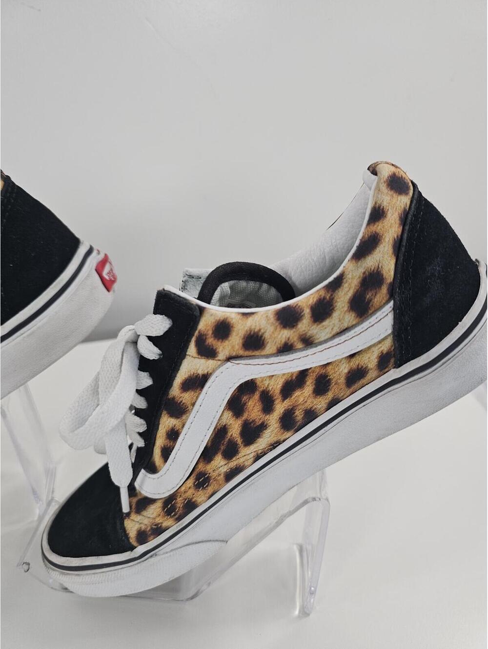 Vans Old Skool Leopard Print Black/White Skate Sneakers - Picture 8 of 14